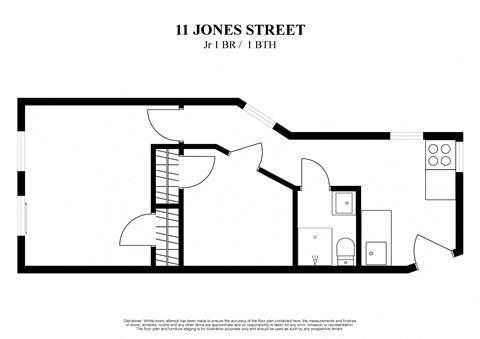 Floor plan for 1 bed, 1 bath